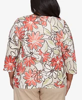 Alfred Dunner Plus Catalina Bold Island Floral Textured Crew Neck Top