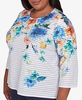 Alfred Dunner Plus Nantucket Textured Floral Crew Neck Top