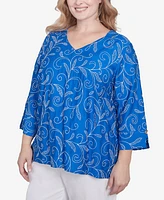 Alfred Dunner Plus Parrot Cay Scroll Embroidered Cuff Sleeve Top