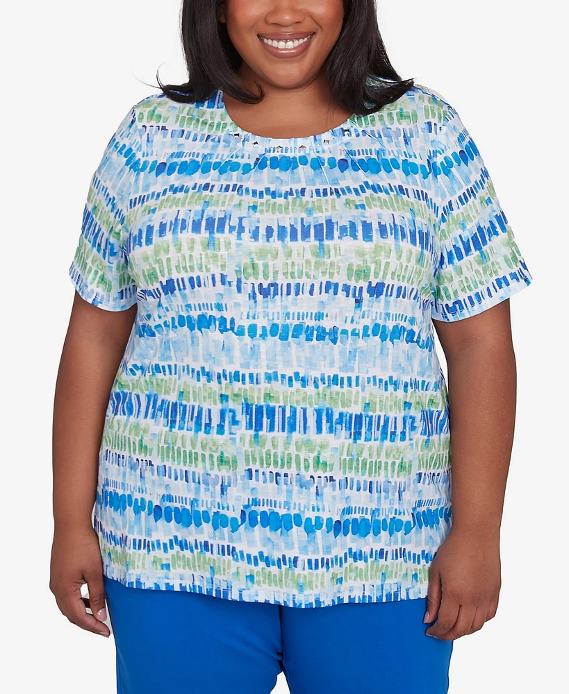 Alfred Dunner Plus Parrot Cay Tie Dye Chicklet Crew Neck T-Shirt