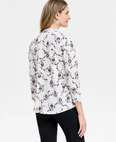 Jm Collection Petite Lush Sway V-Neck 3/4-Sleeve Top, Exclusively at Macy's