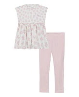 Calvin Klein Toddler and Little Girls 2-Piece Mixed Print Floral Tunic Ribbed Stretch Leggings Sets