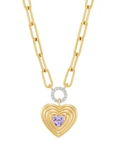 Garnet (3/8 ct. t.w.) & White Topaz (1/10 Heart Circle Paperclip Link 18" Pendant Necklace 14k Gold-Plated Sterling Silver