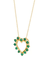 Emerald (1/2 ct. t.w.) & Diamond Accent Open Heart 18" Pendant Necklace in 14k Gold