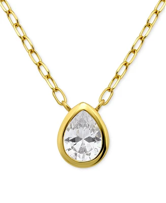 Giani Bernini Cubic Zirconia Pear Bezel Pendant Necklace, 16" + 2" extender, Exclusively at Macy's