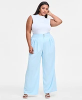 Bar Iii Trendy Plus Sleeveless Mock-Neck Jersey Ruched Top, Exclusively at Macy's