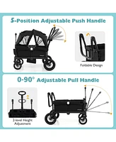 2 Seater Push Pull Collapsible Kids Wagon Stroller with Adjustable Handlebars