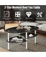 Tempered Glass Oval Side Coffee Table