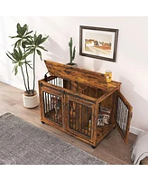 Sliding Door Dog Cage with Partition for Two Puppies Brown