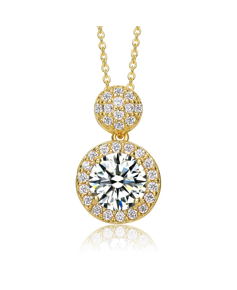 Sterling Silver 14K Gold Plated with Clear Round Cubic Zirconia Halo Necklace