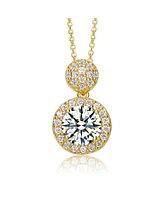 Sterling Silver 14K Gold Plated with Clear Round Cubic Zirconia Halo Necklace