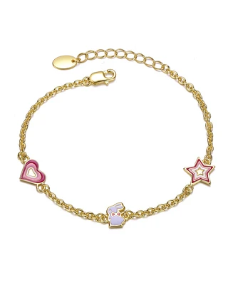 GiGiGirl Sterling Silver 14K Gold Plated with Heart, Star, and Bunny Charm Bracelet