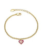 GiGiGirl Sterling Silver 14K Gold Plated Red & Pink Enamel Halo Heart Charm Bracelet