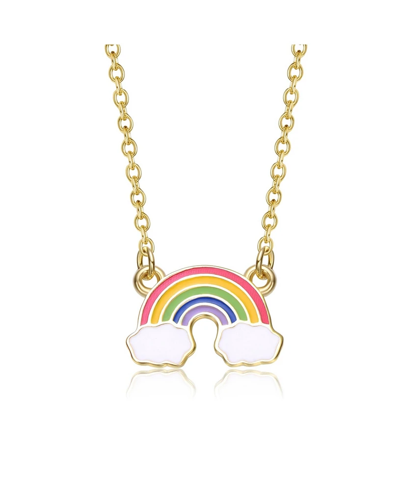 GiGiGirl Sterling Silver 14K Gold Plated with Rainbow Enamel Pendant Necklace