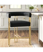 Modern Black Faux Leather Bar Stools Set of 2–Gold Metal Frame, Counter Height Chairs with Backrest-Maison Boucle