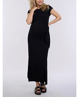 Women's Crew Neck Short Sleeve Side Tie Maternity Midi Dress - Motherhood