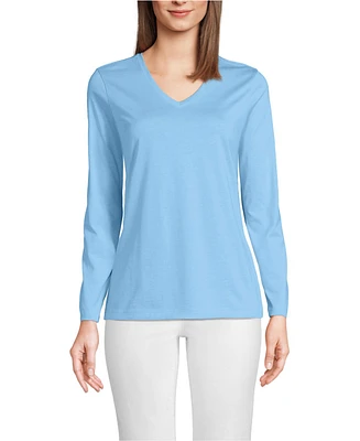 Lands' End Women's Relaxed Supima Cotton Long Sleeve V-Neck T-Shirt