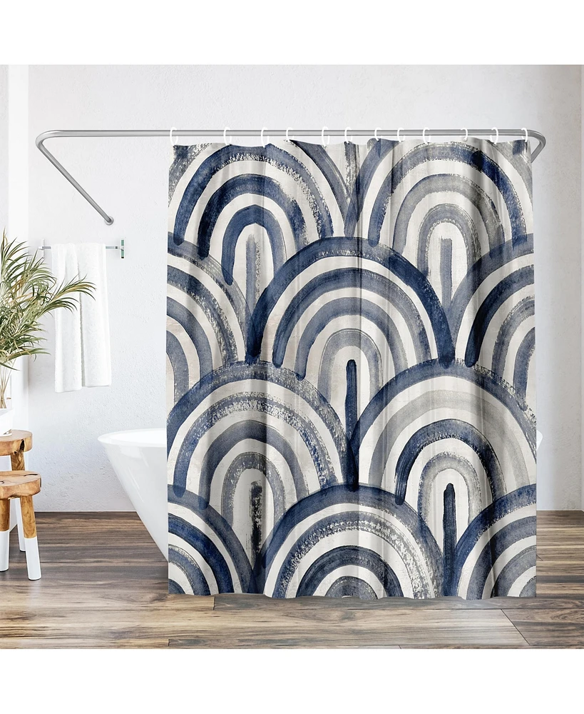 71x74 Blue Abstract Shower Curtain - 100% Polyester - Water-Resistant Bath Curtain