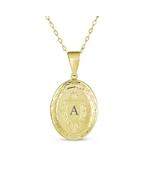 Bling Jewelry Antique Style Oval Locket Necklace Etched Leaf Scroll Gold Plated