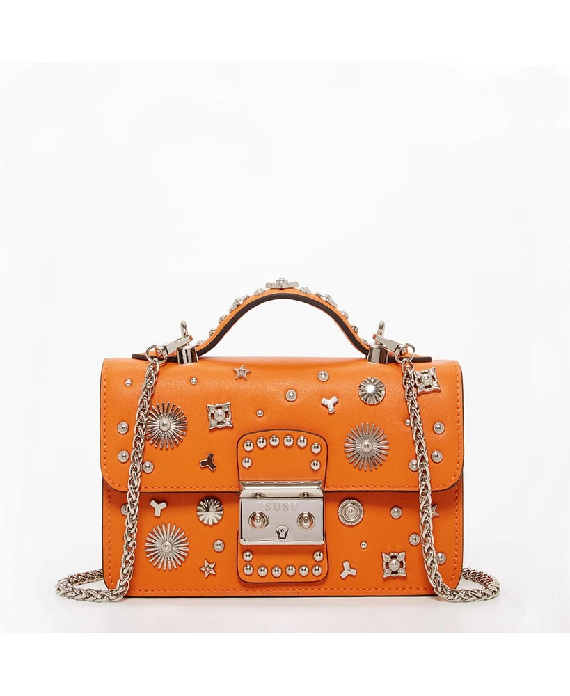 Susu The Hollywood Studded Leather Crossbody Bag Orange