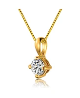 Sterling Silver 14K Gold Plated with Clear Round Cubic Zirconia Solitaire Necklace