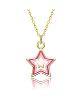 GiGiGirl Sterling Silver 14K Gold Plated with Pink & White Enamel Lucky Star Pendant Charm Necklace