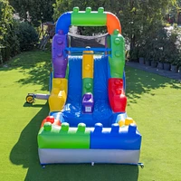HeroKiddo 12FT Block Party Dual Lane Backload Inflatable Water Slide with Attached Pool & Air Blower, Commercial Grade, Pvc Vinyl, Outdoor Play, Backy