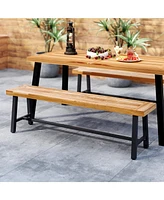 3-Person Acacia Patio Wood Outdoor Backless Bench-Set of 2