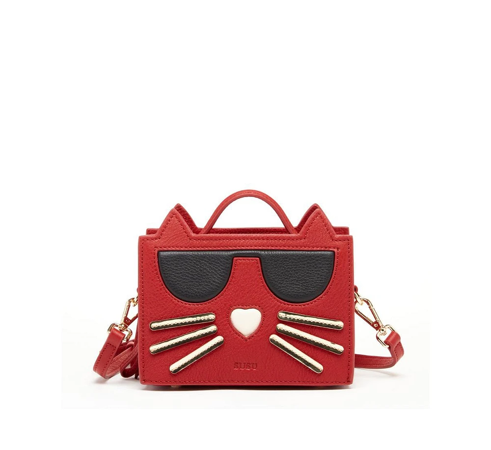 Susu Leather Cat Bag Red Crossbody