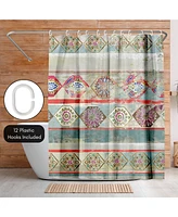 71x74 Green Boho Shower Curtain - 100% Polyester - Water-Resistant Bath Curtain