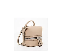 Susu Beige Leather Backpack Purse for Women Convertible Crossbody Bag Medium Size with Front and Back Pockets
