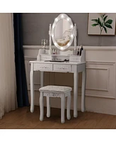 Makeup Vanity Dressing Table Set with Dimmable Bulbs Cushioned Stool