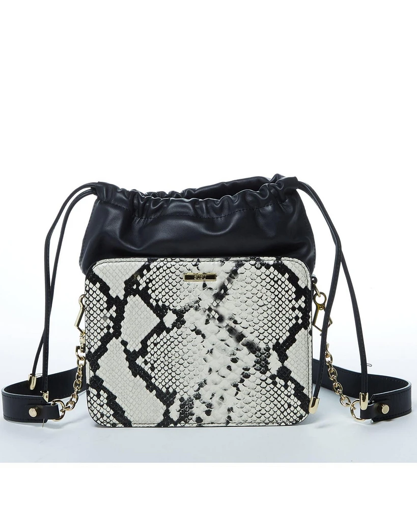 Susu The Patricia Black Leather Bucket Bag Snakeskin Design