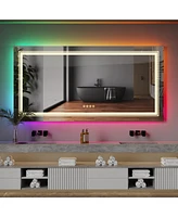 Luvodi 23.6 x 31.5 In Large Rectangular Rgb Backlit Bathroom Makeup Shaving Mirror Dimming Wall Mount