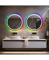 Luvodi 31.5 x 31.5 In Round Lighted Bathroom Mirror with Bluetooth, Front-lit Lights and Rgb Backlight