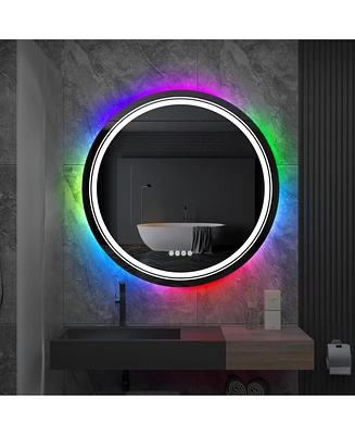 Luvodi 23.6" Round Rgb Backlit Led Bathroom Mirror Dimmable Vanity Mirror with Lights