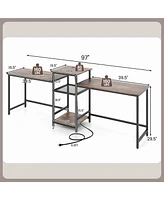 97 Inch Two Person Desk Double Computer Desk with Power Outlets Printer Stand