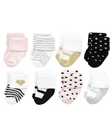 Hudson Baby Cotton Rich Baby Terry Socks 16-Pack, Silver Gold Pink, 6-12 Months