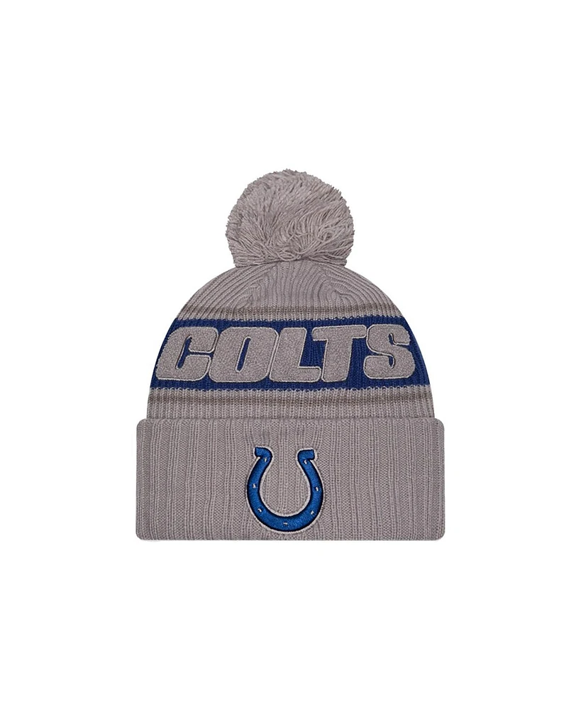 New Era Men's Gray Indianapolis Colts 2024 Sideline Sport Cuffed with Pom Knit Hat