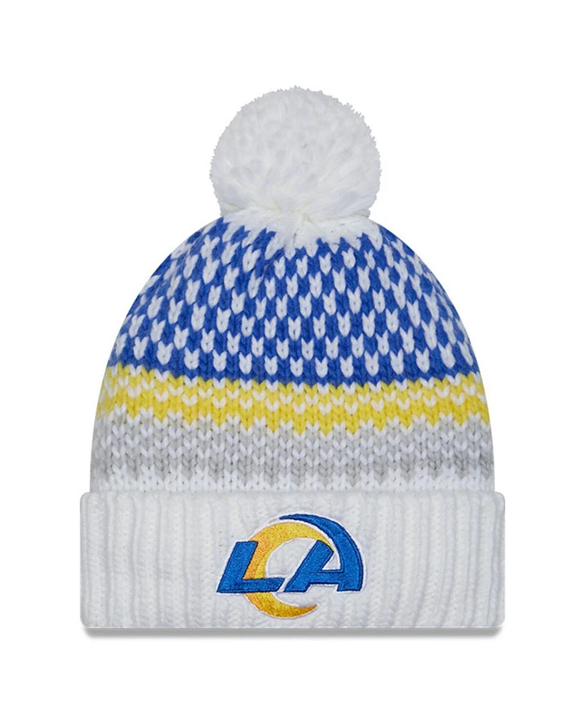 New Era Men's White Los Angeles Rams 2023 Sideline Cuffed with Pom Knit Hat