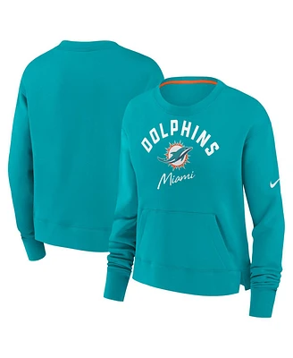 Nike Women's Aqua Miami Dolphins High Hip Fleece Pullover Sweatshirt