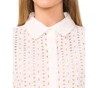 CeCe Women's Collared Button-Front Eyelet Blouse