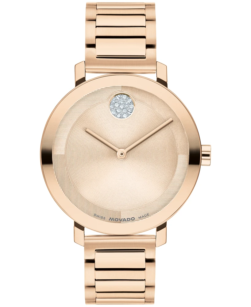 Movado Women's Bold Evolution 2.0 Swiss Quartz Ionic Plated Light Rose Gold Steel Watch, 34mm