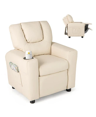 Kids Recliner Chair Push Back with Cup Holder and Side Pocket Comfortable Toddler for Relaxing