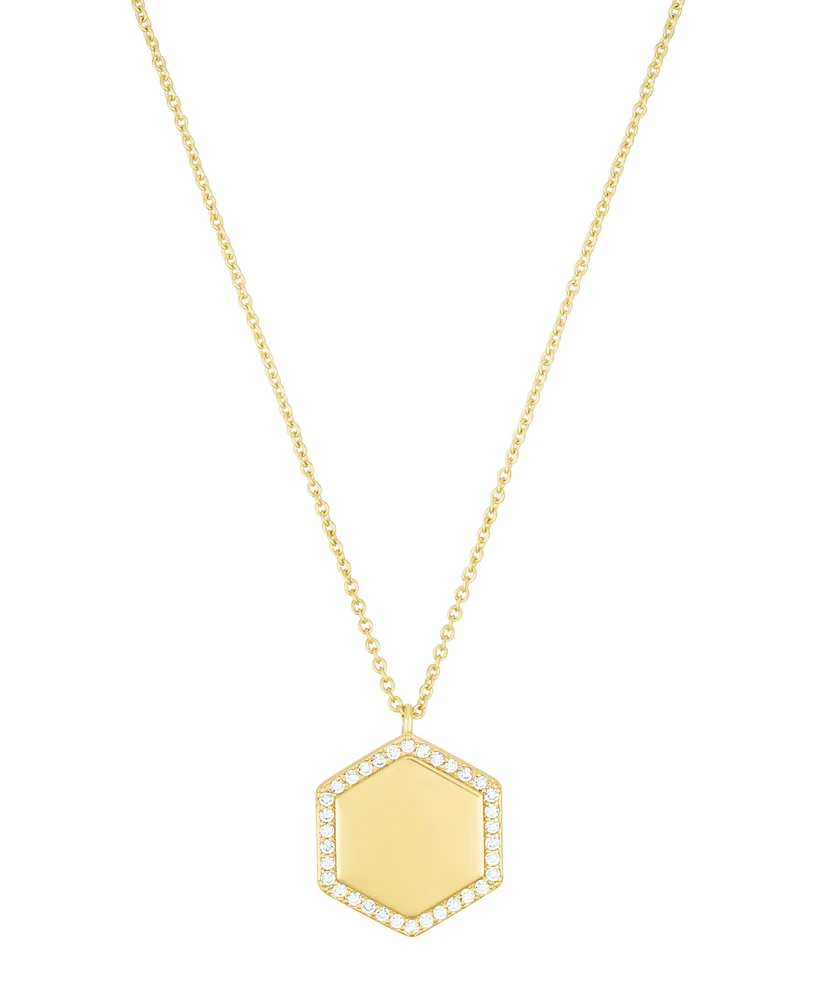 Adornia Gold Adjustable Cubic Zirconia Pave Hexagon Pendant Necklace