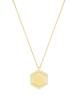 Adornia Gold Adjustable Cubic Zirconia Pave Hexagon Pendant Necklace