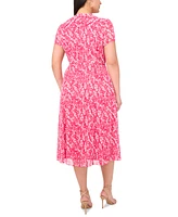 Msk Plus Printed Split-Neck Short-Sleeve Chiffon Dress