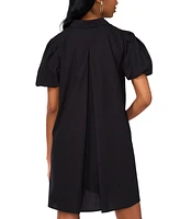Msk Petite Cotton Spread-Collar Puff-Sleeve Dress
