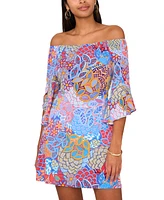 Msk Petite Printed Off-The-Shoulder Shift Dress