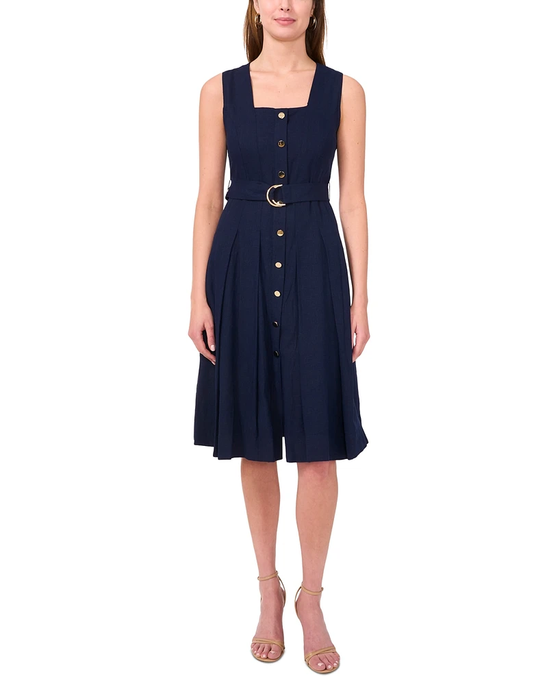 Msk Petite Square-Neck Button-Front Sleeveless Dress